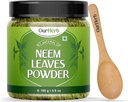 Neem deixa solução natural em pó para pele clara sem espinha e cabelo sedoso, ideal para embalagens de rosto, cuidados com o cabelo, e suporte de pigmentação com colher de madeira – 100g 3.5 Oz