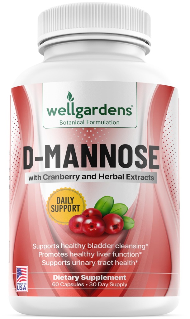 100% puro D-Mannose com extrato de cranberry - Ajuda a limpar impurezas, saúde do trato urinário natural, fígado e cápsulas de suporte de bexiga, não-GMO