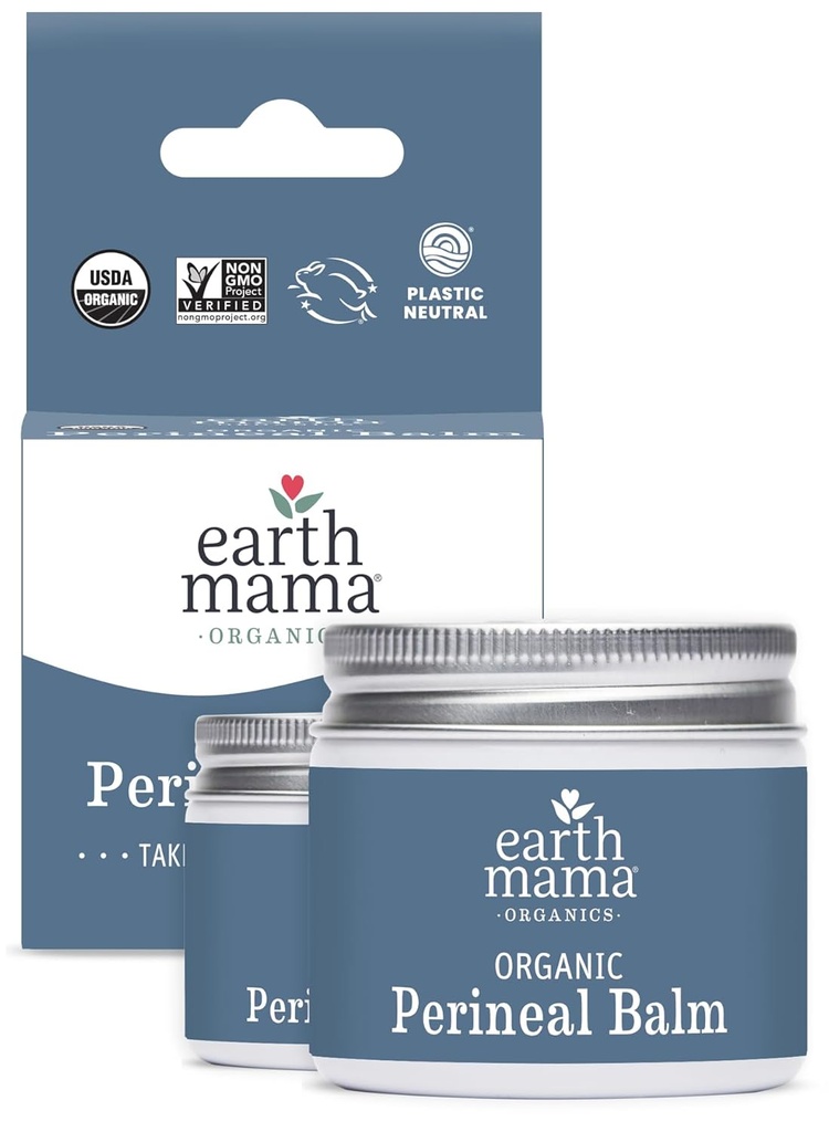 Terra Mama Balm Perineal Orgânico Naturalmente Resfriamento Ervas Salva para gravidez e alívio pós-parto com Bruxa Hazel & Calendula, Cuidados Femininos Essenciais, Sem Benzocaína ou Butano, 2-Oz (2-Pack)
