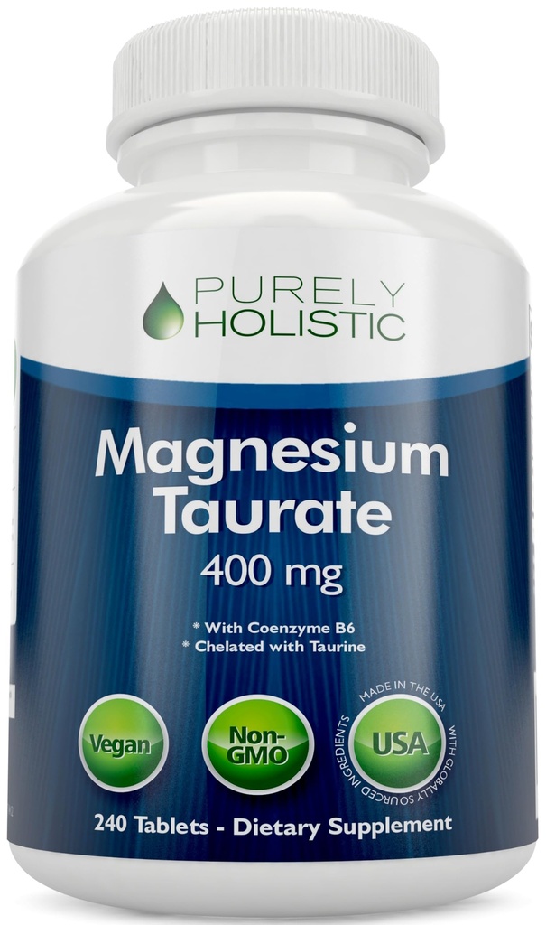 Taurato de magnésio 400mg Comprimidos - Magnésio Quelado com Taurina e Coenzima B6 - Complexo de Alta Absorção para Saúde Cardiovascular, Função Músculo e Nervo - 240 Tablets Vegan