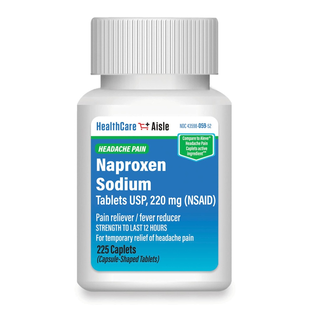 HealthCareAisle Naproxen Sódio, 220 mg - 225 caplets - Cefaleia Reliever Dor, Até 12 horas de alívio
