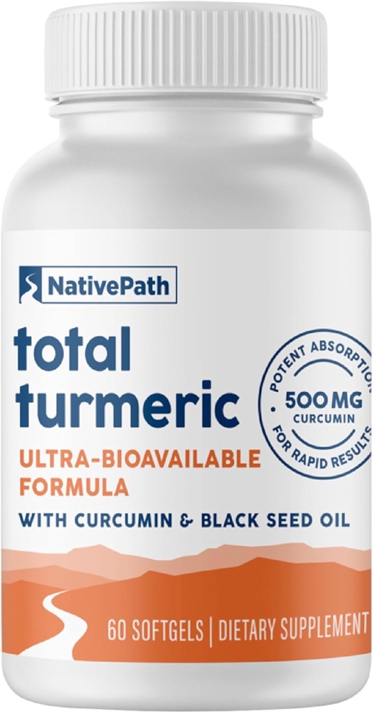 NativePath Curcumin Turmeric com óleo de semente preta - Antioxidante avançado e suplemento de suporte conjunto - Premium Softgels Turmeric com alta absorção aumentada, não-GMO e sem glúten, 60 Softgels