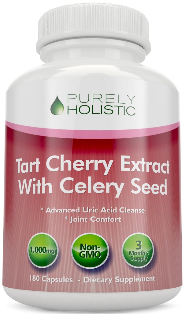 Tart Cherry Extract Cápsulas 1.000mg - 180 Cápsulas, Fornecimento de 3 Mês - Mistura com Tart Cherry e Aipo Sementes em Pó