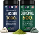 (Bundle) Cápsulas de clorofila & L Tirosina - Energia Natural, Imunidade e Foco Suplemento - 600 mg Clorofila para Frescura + 1000 mg L-Tirosina para Foco & Clareza Mental - Made in The USA