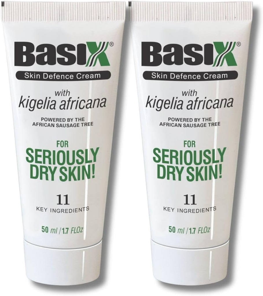 Basix Skin Defence Repair Cream (Twin Pack) Kigelia African Sausage Tree acalma Eczema Psoríase Dermatite Acne Ingredientes naturais para pele seca Comichão limão gengibre Aloe Aloe