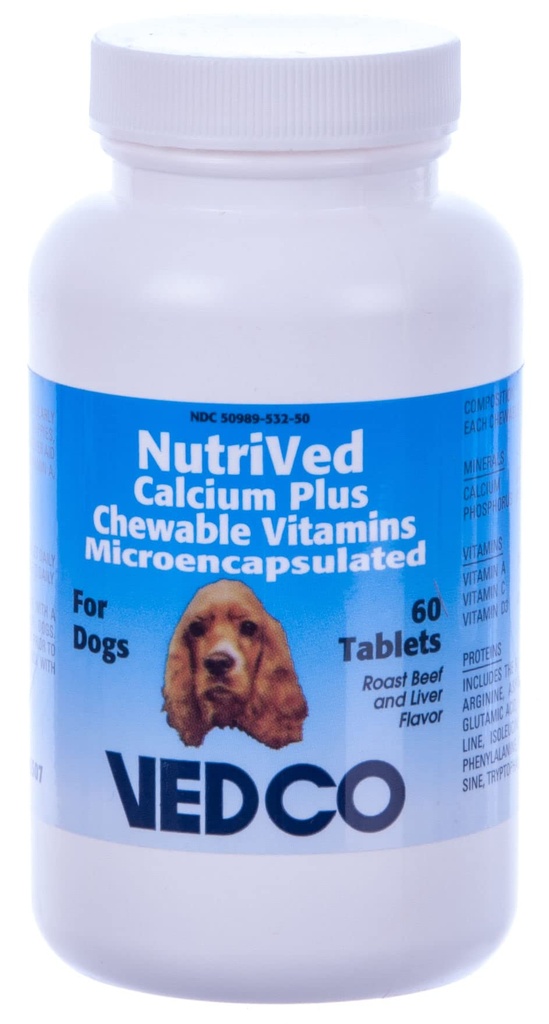 NutriVed cálcio mais vitaminas mastigáveis para cães - 60 comprimidos