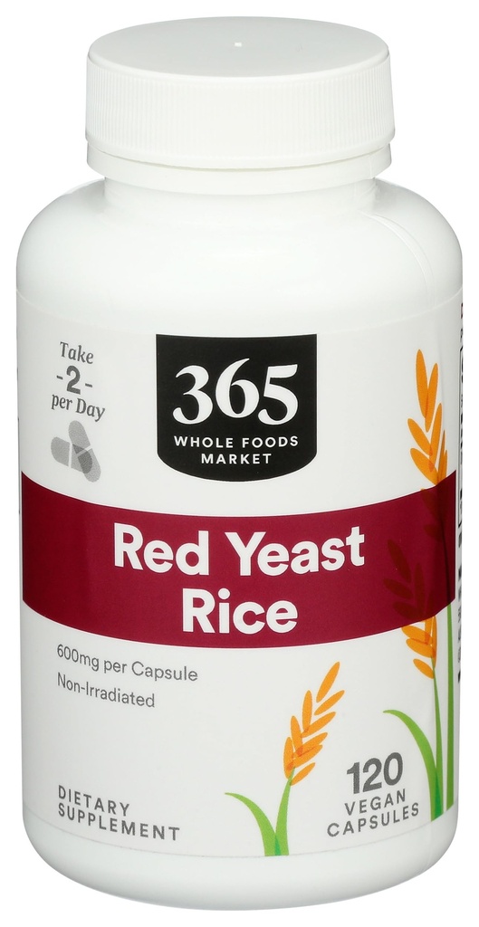 365 por mercado inteiro de alimentos, arroz de levedura vermelha 600mg, 120 contagem