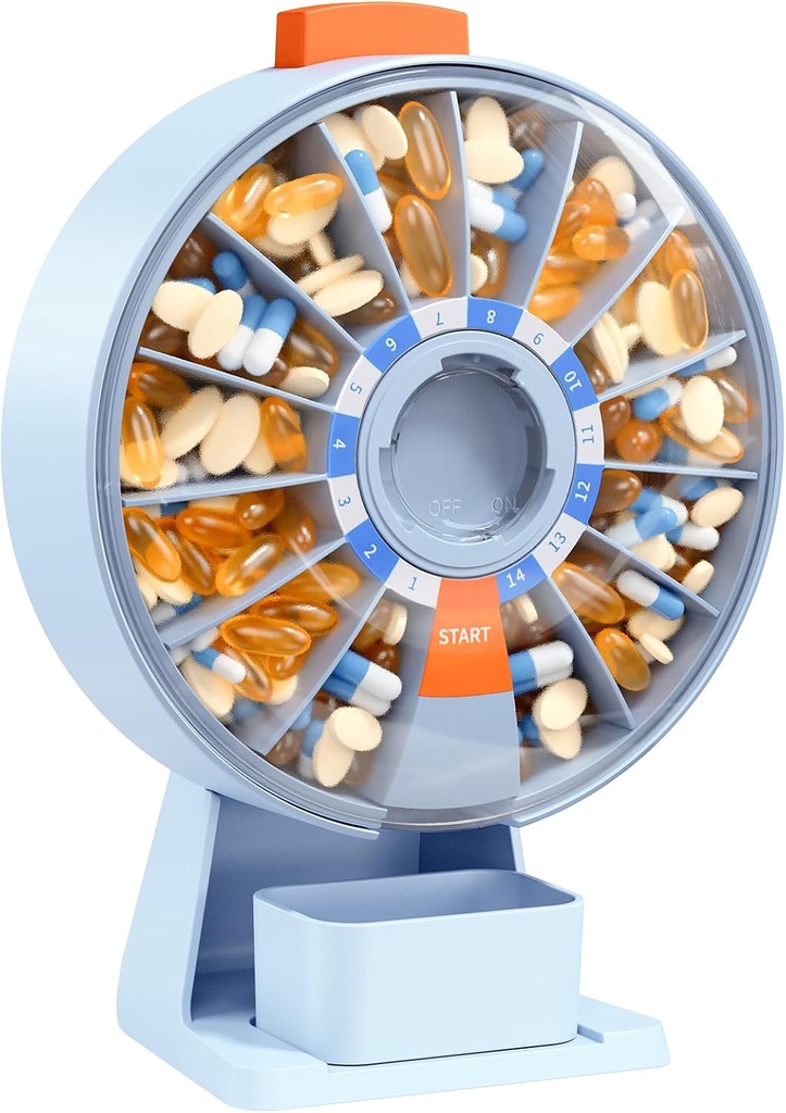 Daviky Pill Dispenser diário, grande organizador de comprimidos com parede-Montado ou uso de pé, 14 dias recipiente de pílulas, Design de botão de pressão, caixa de pílulas semanal para vitamina, medicina, complemento, óleo de peixe (azul)
