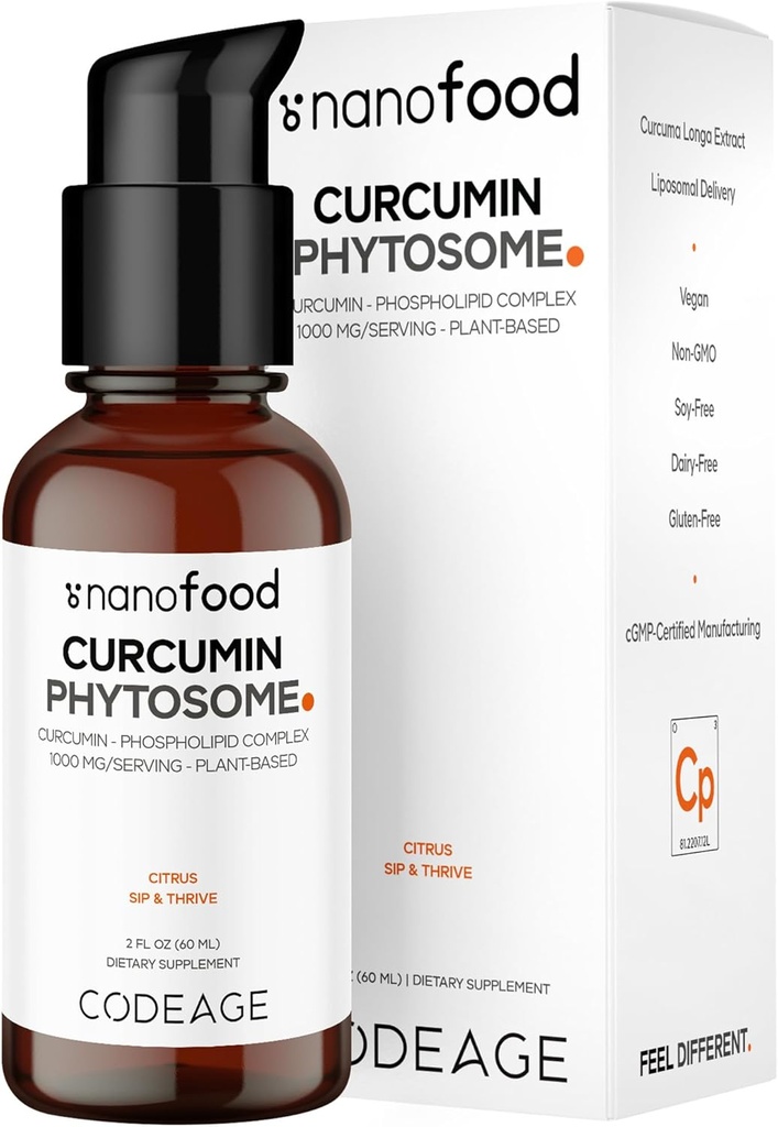 Codeage Lipossoma Curcumina Fitossoma Líquido Suplemento, Curcumin Açafrão Vegan Drops Líquidos, Curcuma Longa Dropper Baseada em Planta, Curcumina, Girassol Fosfolipídio, Livre de Açúcar, Citrus Flavor, 2 fl oz
