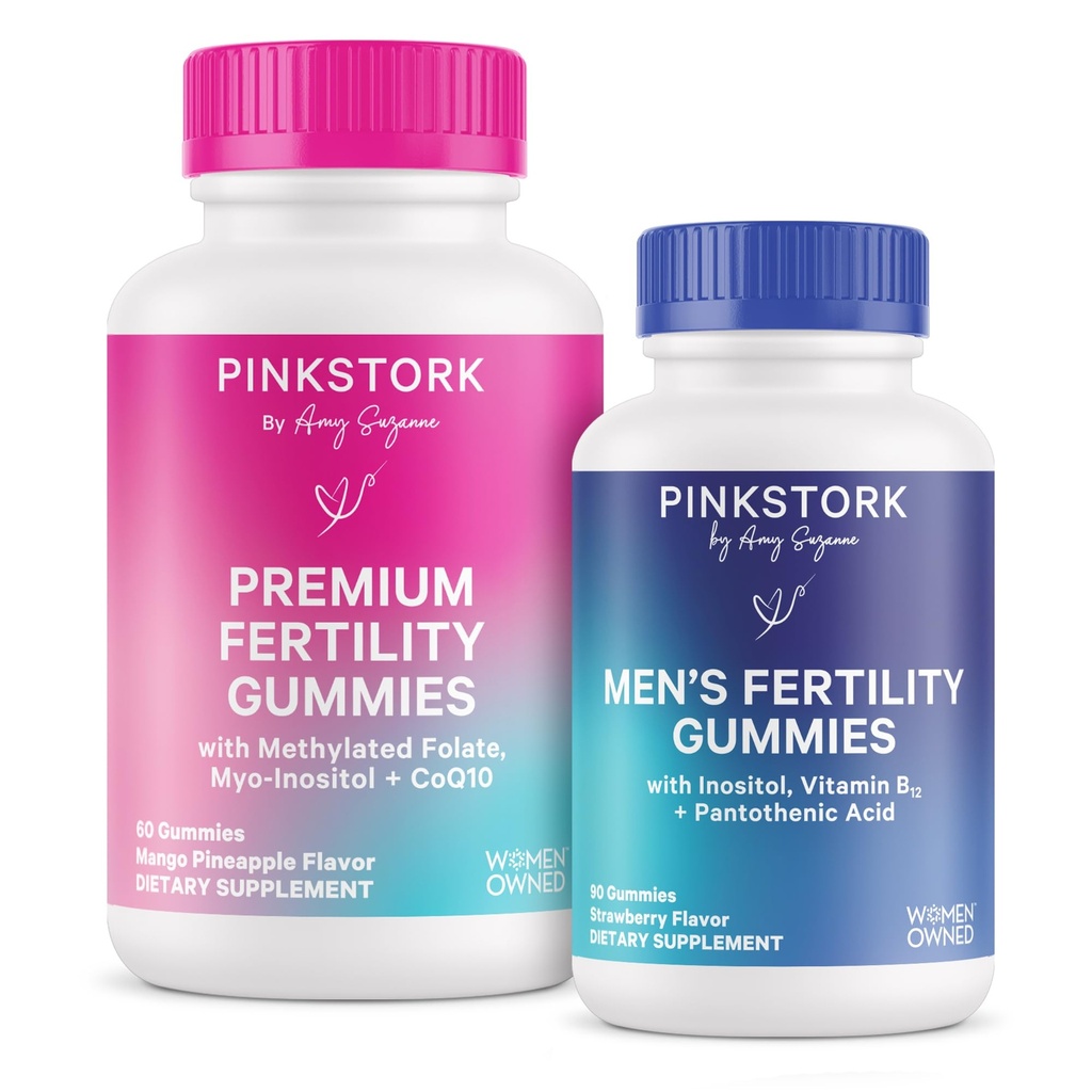 Gomas de fertilidade de cegonha rosa para mulheres e homens - Apoio à concepção pré-natal - Inositol, COq10, Folato - Equilíbrio Hormonal