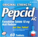 Pepcid AC Força original Azia alívio comprimidos, previne e alivia azia devido à indigestão ácida e estômago azedo, 10 mg Famotidina para reduzir e controlar o ácido, rápida-ação, 60 Ct