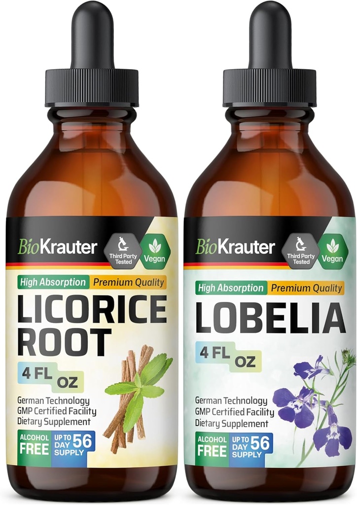 BIO KRAUTER Alcaçuz Root Tintura 4 Fl. Oz. & Lobelia Tintura 4 Fl. Oz.