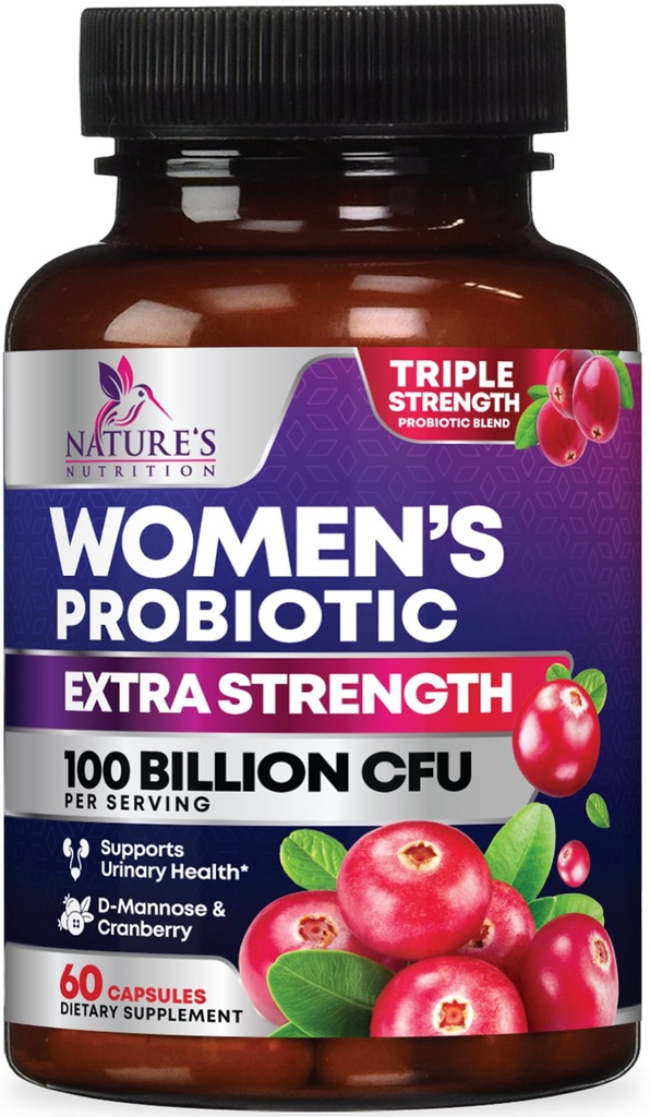 Probióticos para Mulheres Apoio à Saúde Digestiva - 90 bilhões de UFC Probiótico feminino, 16 Strains, Cranberry, Probiótico vaginal com Prebióticos, PH, Imune, Urinário, & Apoio à Saúde Feminina, 60 Cápsulas