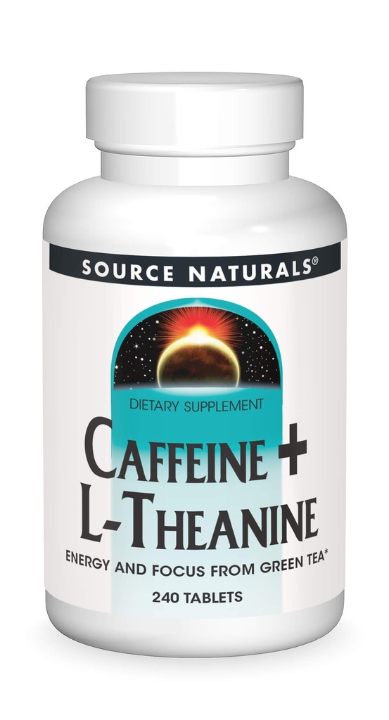 Fonte Naturals Cafeína + L-Teanina, Energia e Foco Suporte de Chá Verde* - 240 Comprimidos