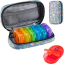 Serfeymi Weekly Travel Pill Organizer 2 vezes um dia AM PM Upgraded Rainbow Pill Box 7 dia com Zipper portátil PU Couro Pill Case, Medicina Organizador para pílulas, vitaminas, óleo de peixe - Floral 02
