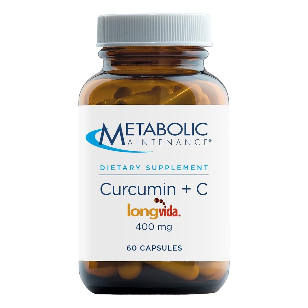 Curcumina de Manutenção Metabólica + C - Longvida + Suplemento de Curcumina Melhorada Vitamina C para Função Cérebro e Mobilidade Conjunta (60 Cápsulas)