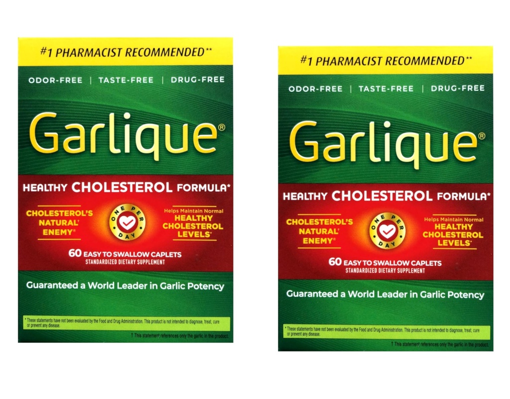 Garlique Fórmula Colesterol Saudável com 5000 mcg de alicina, 60 Caplets Entéricos (Pacote de 2)