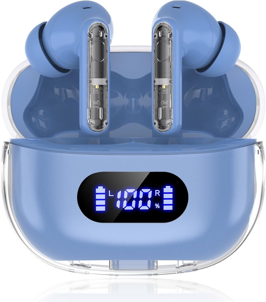 Blue Wireless Earbuds P1 PRO, fones de ouvido Bluetooth sem fio com microfones de chamada clara Ear Buds, Fit confortável, IPX7 impermeável longa vida da bateria, 30H Playtime para esportes treino