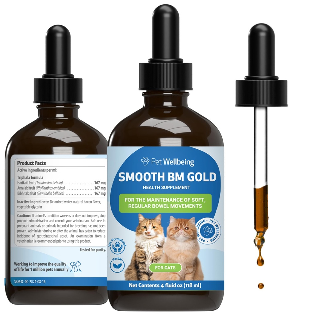 Bem-estar animal de estimação BM Gold para cães e gatos - alívio da constipação e amolecedor de fezes, suporta movimentos de intestino saudável - Suplemento de ervas naturais 4 oz (118 ml)