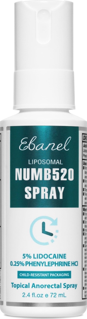 Ebanel 5% Lidocaine Spray Pain Relief Numb520 Burn Itch Relief Numbring Spray para a pele, tratamento tópico anestésico pós-parto hemorróidas com fenilefrina para uso local e anorretal