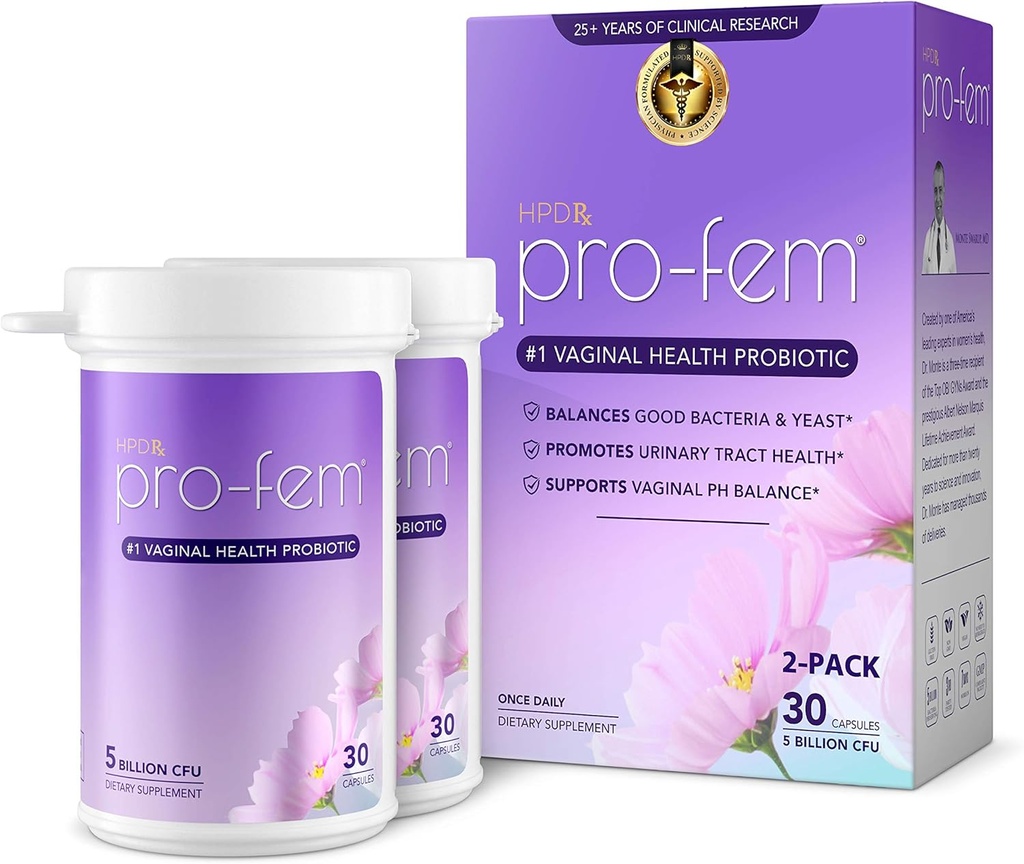 HPD Rx Pro-Fem #1 Saúde vaginal Probiótico □ Probióticos Vaginais □ Clinicamente provados para promover o equilíbrio Leveso e PH, Saúde do trato urinário □ Probióticos femininos □ Funciona em 7 dias □ 30 Cápsulas