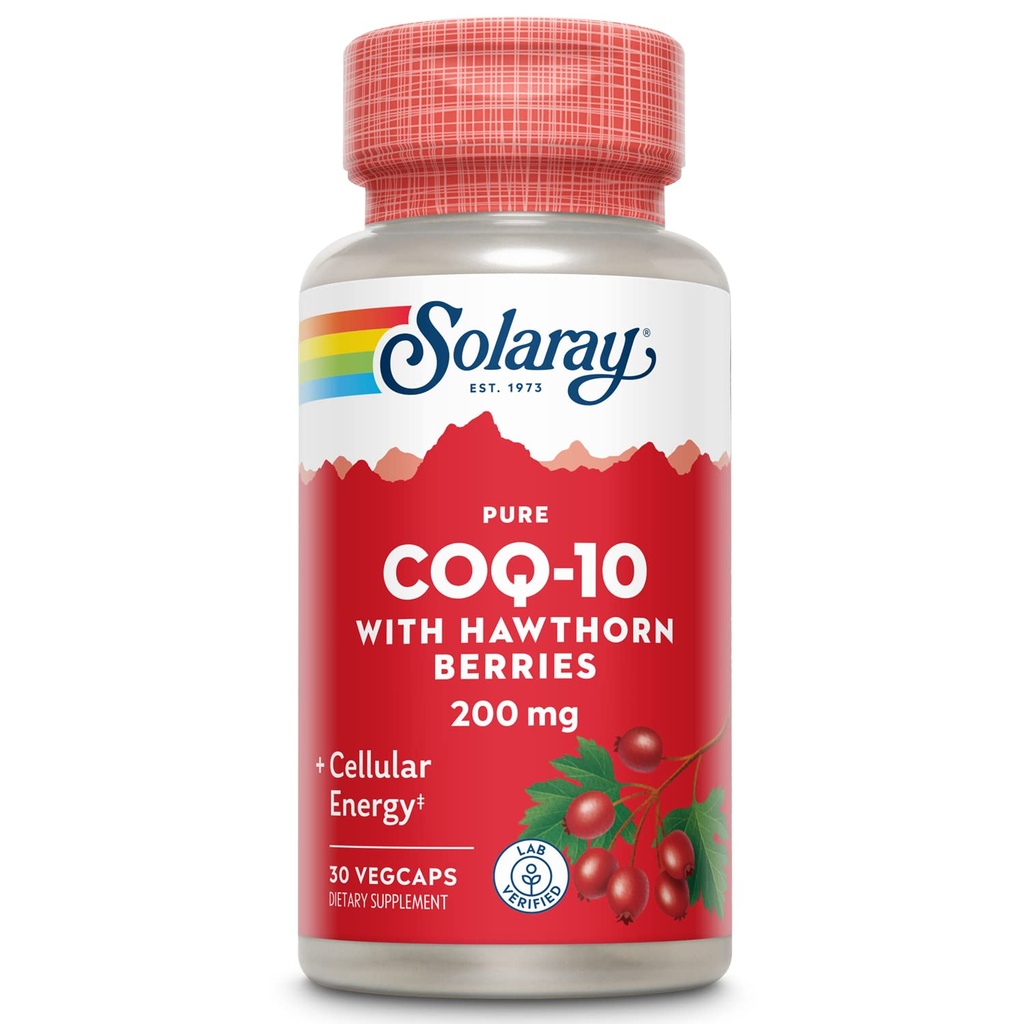 SOLARAY Pure CoQ-10 200 mg Função do coração saudável e suporte de energia celular