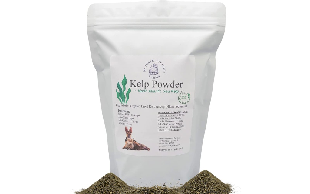Kelp Pó para Cães / Gatos, Natural Mar do Atlântico Norte Kelp, Minerais Vitaminas e Antioxidantes para Saúde Final (15 Onça)