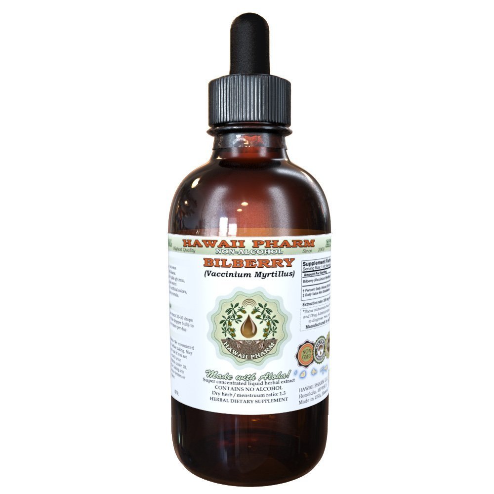 Bilberry Alcohol-Free Liquid Extract, Orgânico Bilberry (Vaccinium myrtillus) Glicerite de folha seca Hawaii Pharm Natural Herbal Supplement 2 onças