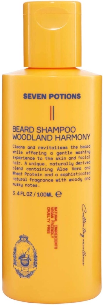 SETE POÇÕES Shampoo de barba para homens — gentil, lavagem limpa para uma barba limpa, sem coceira — Natural, Vegan, Cruelty-Free — (Woodland Harmony, 3.4 Fl Oz)