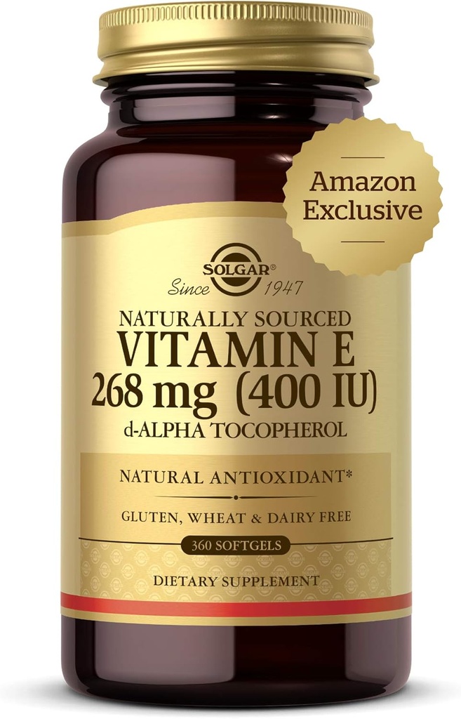 Solgar Vitamina E 268 mg (400 UI), 360 Alpha Softgels - Antioxidante Natural, Pele & Sistema Imune Suporte - Vitamina E Naturalmente-Fonte - Gluten Free, Dairy Free - 360 Servings