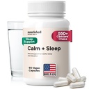 Nutrido Natural - Calmo + Cápsulas para repouso profundo e relaxamento com Ashwagandha, Camomila, Extrato de Cereja Tart, Passionflower, L-theanina, & Magnésio - 60 Cápsulas