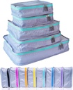 Cubos de embalagem MUMI – Cubos de embalagem de compressão 5-Piece para viagem, Organizadores de Bagagem para Malas, Sacos de transporte, Mochilas e Sacos de Duffel – Essentiais de viagem que salva espaço - Aqua
