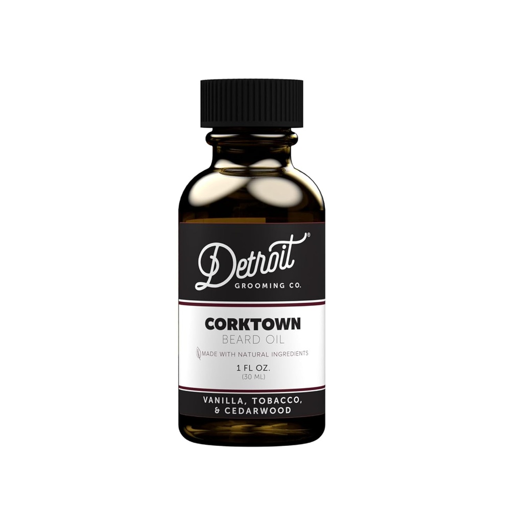 Detroit Grooming Beard Oil (Hidratação e Nutrição) Fórmula com Vitamina E • Corktown Scent (1 oz)