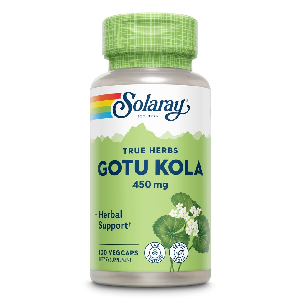 SOLARAY Gotu Kola 450mg - Centella Asiatica Herbal Supplements - Gotu Kola Cápsulas feitas com todo o aerial para apoio ao bem-estar poderoso - Vegan, Não-GMO, Verificado Lab, 60-Day Garantia, 100 Servings