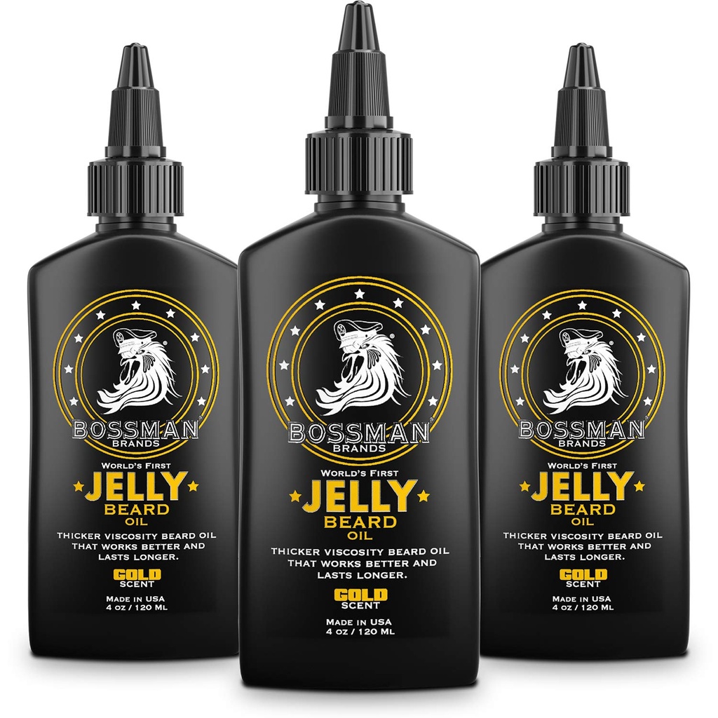 Bossman Jelly Beard Oil for Men - 3 Pack (12 onças em Total, Gold Scent) - Suaviza, Hidrata & Condições com Ingredientes Naturais