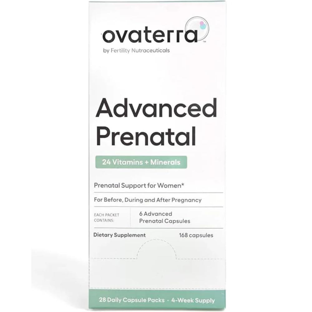 Ovaterra Vitaminas pré-natais avançadas para mulheres com 550mg de cholina, metilfolato, ferro quelado e 24 nutrientes 168 Cápsulas - Fonte de 28 dias