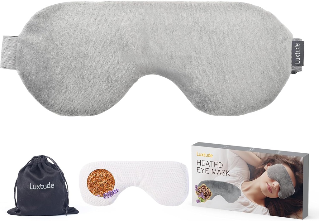 Máscaras de olhos aquecidos de luxo para olhos secos com sementes de linho e lavanda, Microondas calor quente olho comprimido umidade, Máscara de olhos ponderada para dormir, Hot Stye Eye Compress para olhos Puffy, Círculos escuros (Gray)