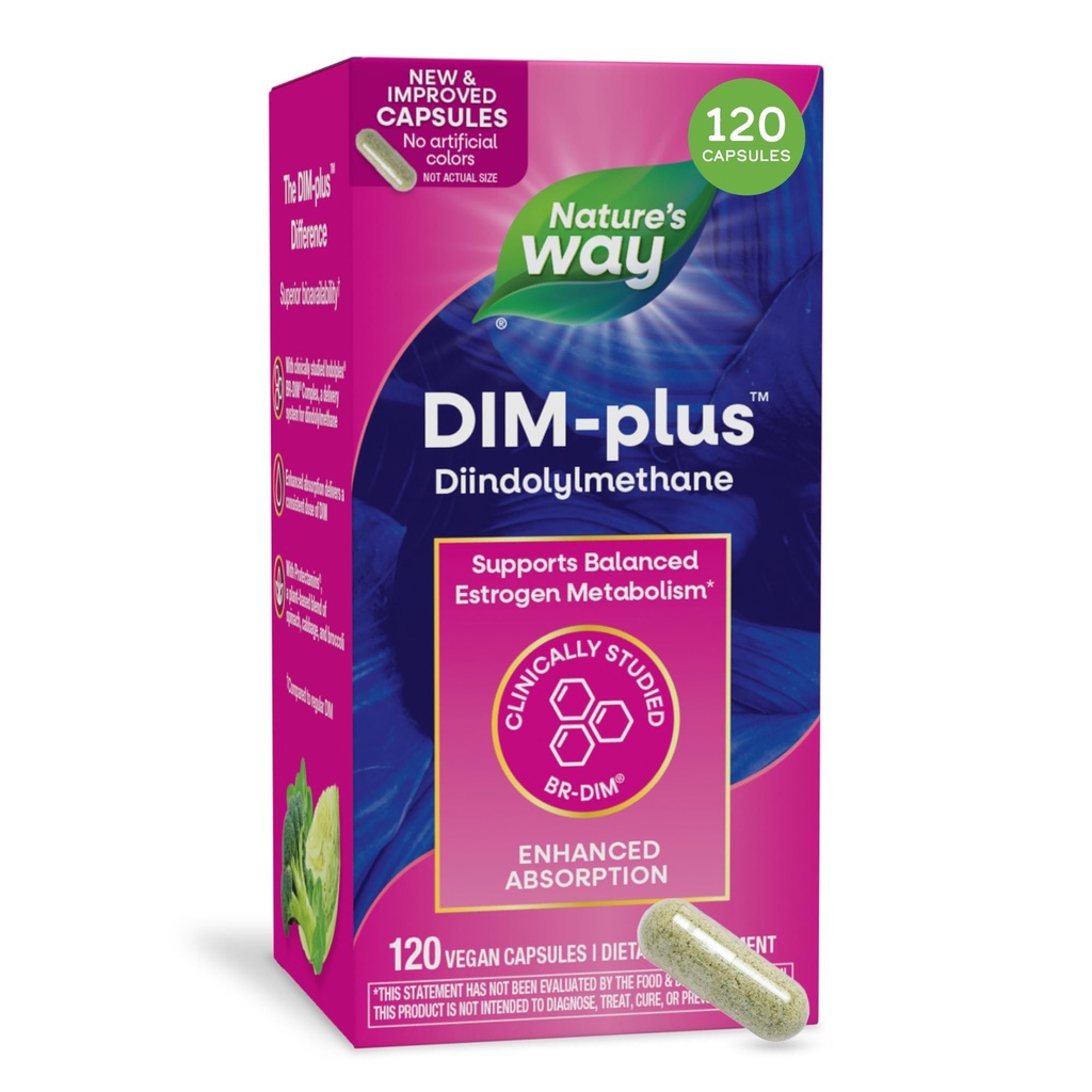 Nature's Way DIM-Plus, Suplemento DIM, Suporta Metabolismo Estrogênio Equilíbrio*, Suporta Estrogênio Equilíbrio Hormônio*, Diindolilmetano, 120 Cápsulas Vegan