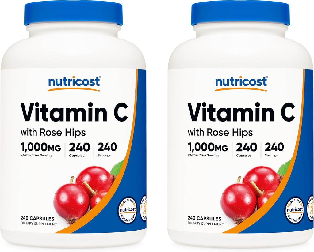 Nutricost Vitamina C com Rose HIPS 1025mg, 240 Cápsulas (2 Garrafas) - Premium Não-GMO, Suplemento sem glúten Vitamina C