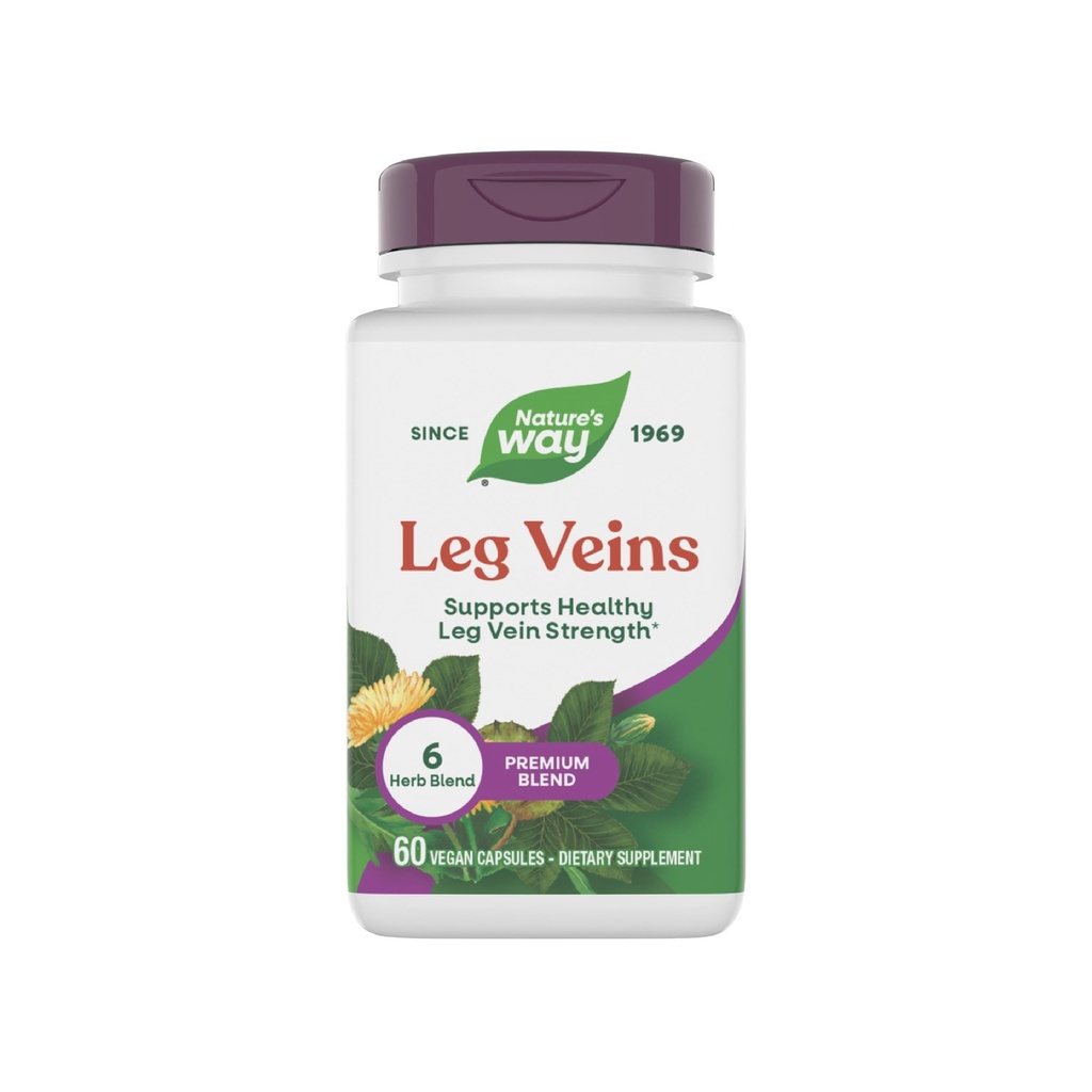 Via da natureza Leg Veins, Suporta saudável Leg Vein Força*, 6-Herb mistura, Extrato de castanha de cavalo e Dandelion Suplemento, Glúten livre, 60 Cápsulas Vegan (Pacote de Maio Vary)