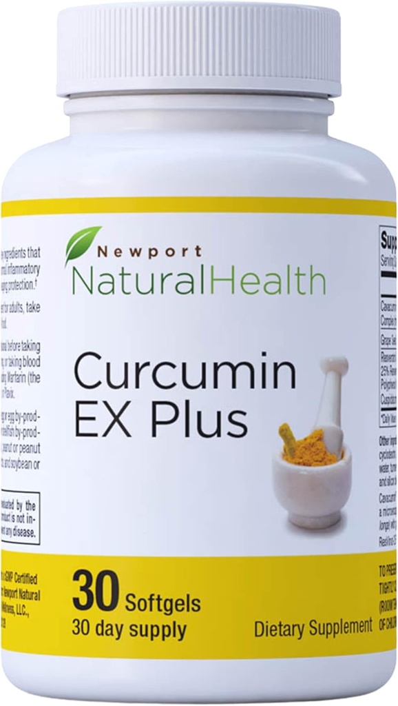 Suplemento de Curcumina Turmérica, Curcumin EX Plus com extrato de uva, Resveratrol e Vinho Vermelho Polifenóis para Saúde Conjunta & Saúde do Coração, Curcuminóides Complexo 500mg Cápsulas