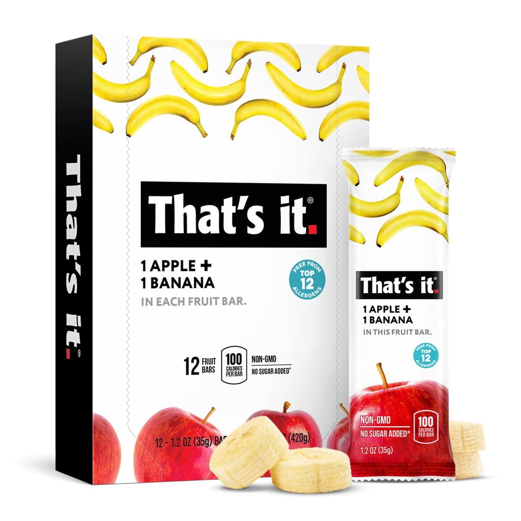That's It Nutrition Apples + Banana 100% Natural Real Fruit Bar, Paleo para crianças e adultos, Não OGM sem açúcar, Sem conservantes Energy Food, 14.4 Oz, Pack of 12
