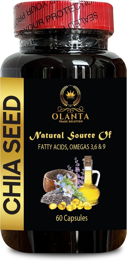 Chia Seeds Extract - CHIA Seed - Energy Booster, antioxidante Vitaminas Suplementos, chia Seeds Omega 3 e Fibra, chia Seeds superfood salvia hispânica - 1 garrafa 60 Softgels