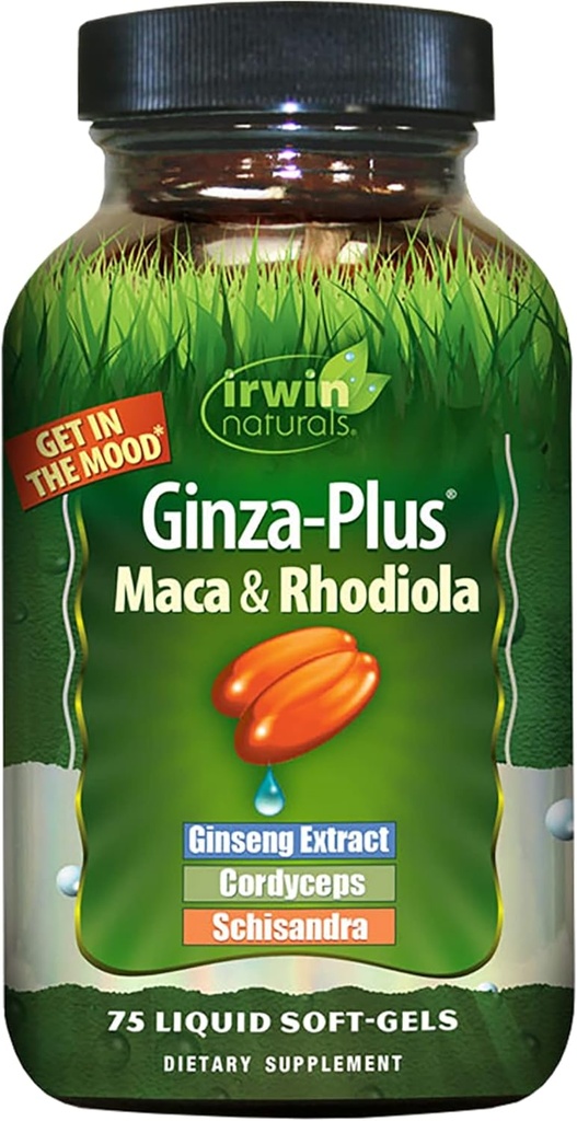 Irwin Naturals Ginza Plus Endurance, Energia, Balance Dietary Supplement Liquid Gel Caps, 75-Count Garrafa