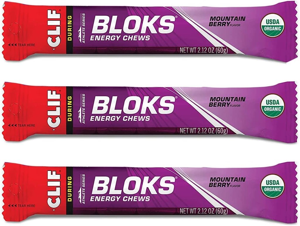 CLIF BLOKS - Energy Chews - Mountain Berry - Non-GMO - Plant Based Food - Fast Fuel for Cycling and Running - Workout Snack(2.1 Ounce Packet, 3 Count)