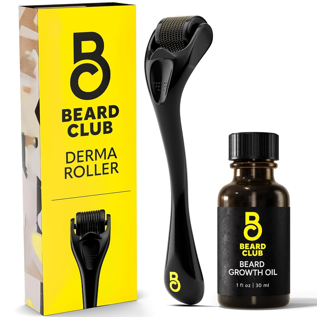 The Barba Clube Derma Roller & Beard Growth Oil for Face, Body and Scalp Microneedling Roller for Men and Women with 540 Titanium Microneedles - Beard Roller for Hair & Beard