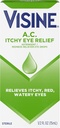 Visine A.C. Itchy Olho alívio gotas de olho com sulfato de zinco e tetrahidrozolina HCl, tratamento de gota de olho com Redness Reliever & Adstringente para Itchy, Vermelho, Aguado e Irritated Olhos, 0,5 fl. oz