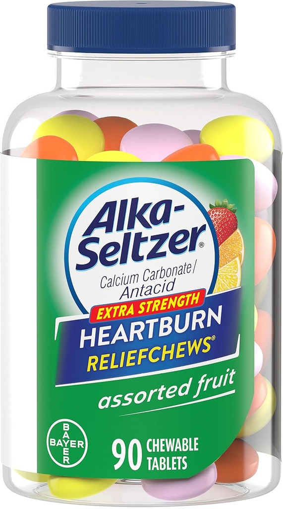 Alka-Seltzer extra força alívio da aziaChews - alívio da azia, indigestão ácida e estômago azedo - limão sortido, laranja morango sabores - 90 Contagem