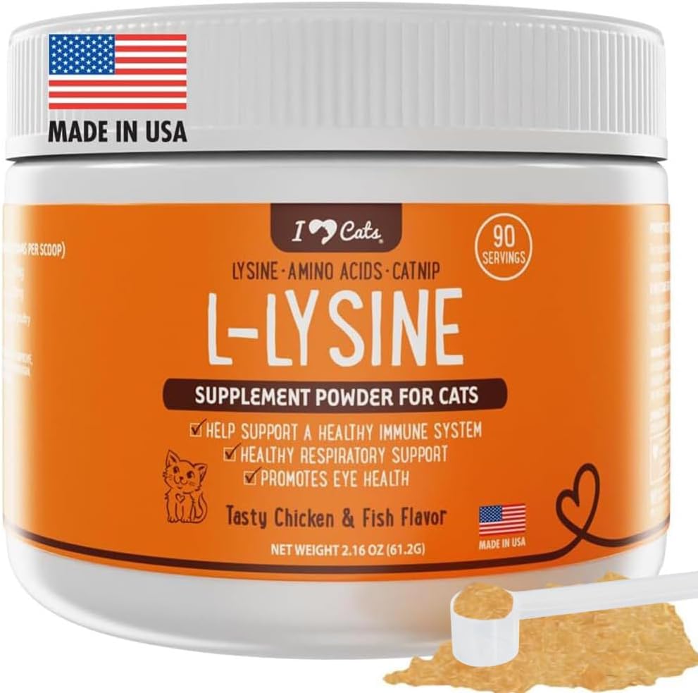 iHeartCats L-Lysine para gatos - Imune & Respiratory Supplement para gatos - Cat Sneezing & Runny Nose Alívio - L-Lysine Powder with Cat Nip - Chicken & Salmon Flavor