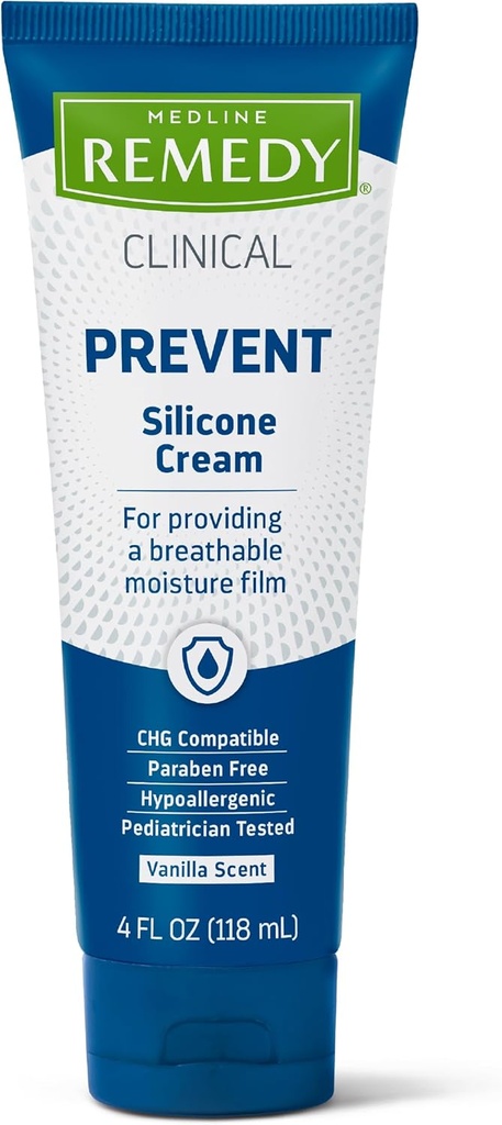 Medline Remedy Clinical Silicone Cream (4 oz Tube), 12 Conde, Vanilla Scent, Filme respirável, Relaxante, Hidratante, Nutrição, Hidratante cuidados da pele, Para Cracked, Chaped, Pele sensível
